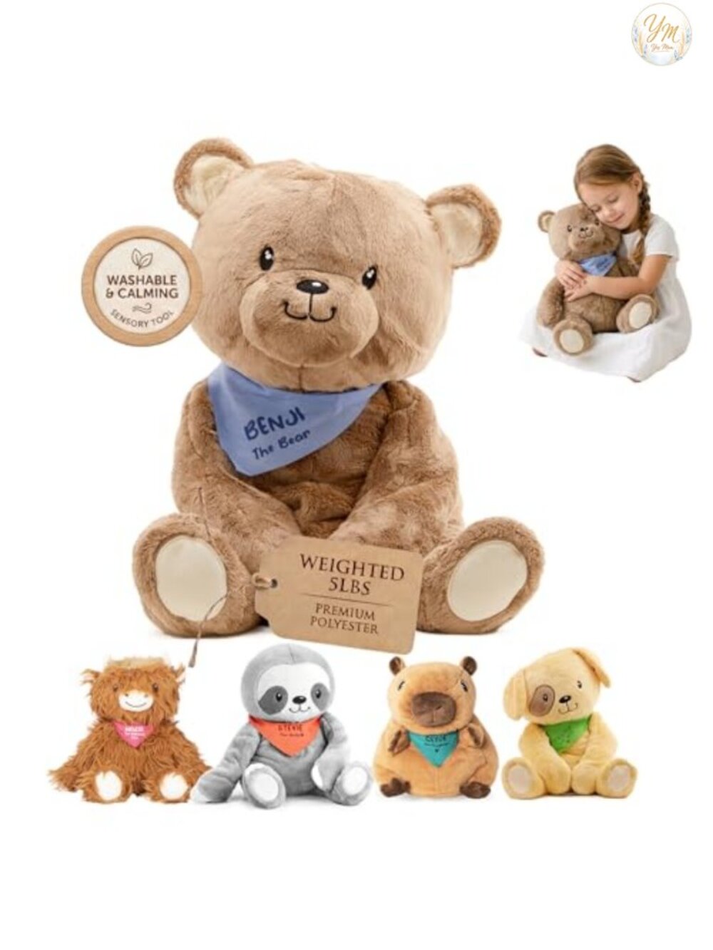 5lb Weighted Stuffed Animal Bear Plush for Anxiety & Sensory